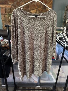 Lucky Brand Brown and Cream Printed Tunic Top